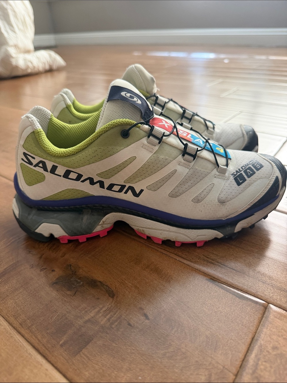 Salomon Athletic Trail Shoes in White, Lime & Pink